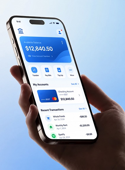 Customer using a mobile banking app