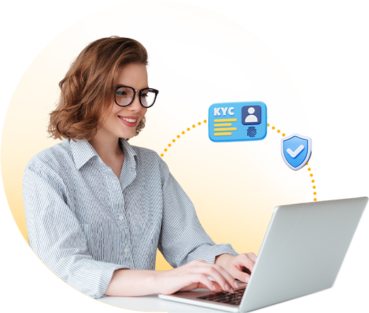 Compliance analyst reviewing a KYC file on a laptop