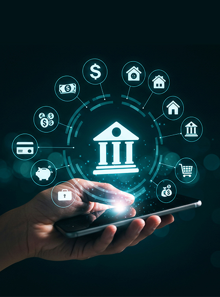 Banking hologram above a mobile phone