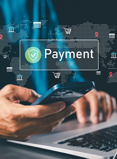 Customer making a payment on a mobile phone